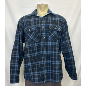 Vintage Sears Fieldmaster Perma-Press Flannel Shirt XL 17-17.5 Quilt Lined Blue